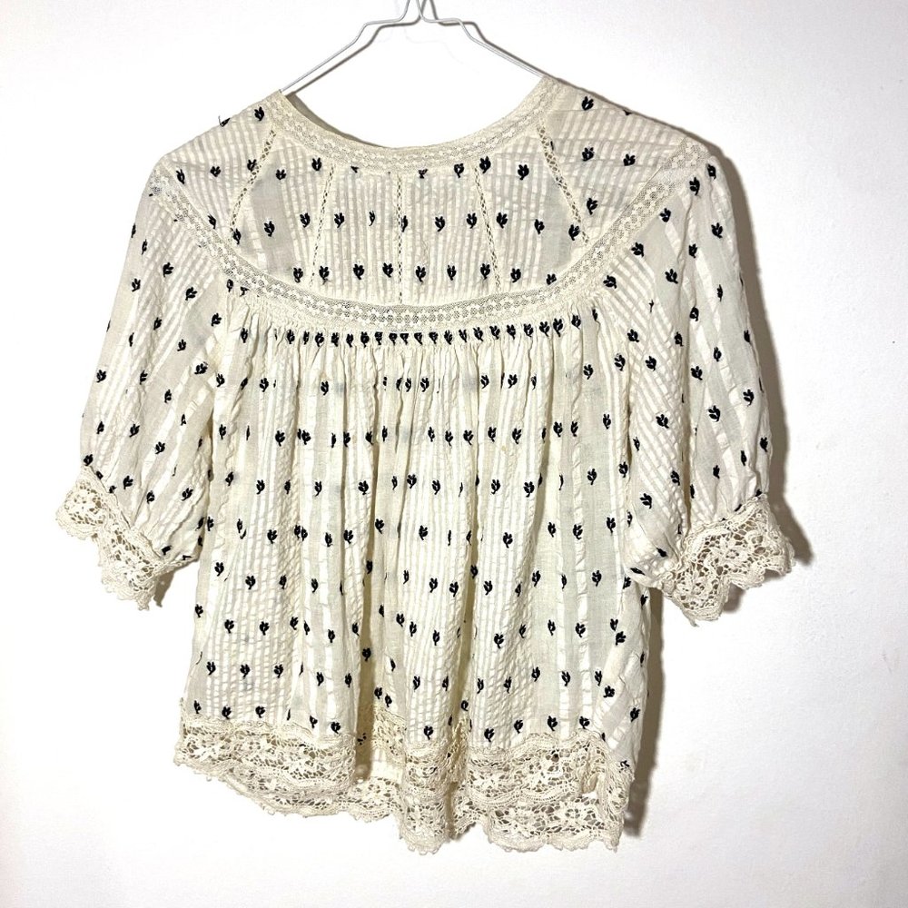 Love Shack Fancy Bohemian 'Robin' Top Blouse Size Small Cream LoveShackFancy